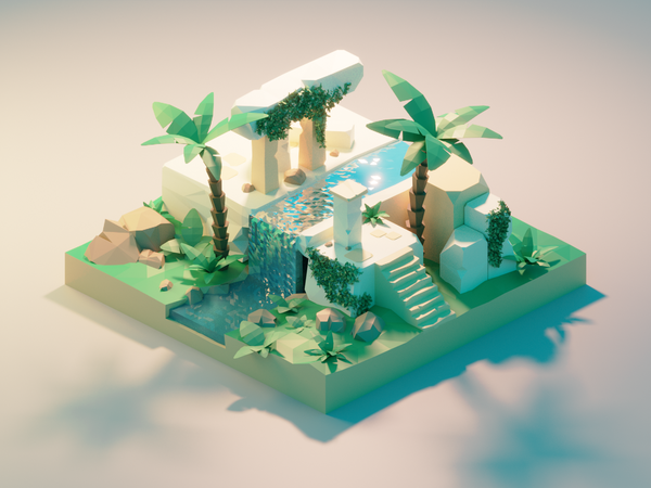 Ancient Ruins ancient ruins building lowpolyart diorama low poly model.png