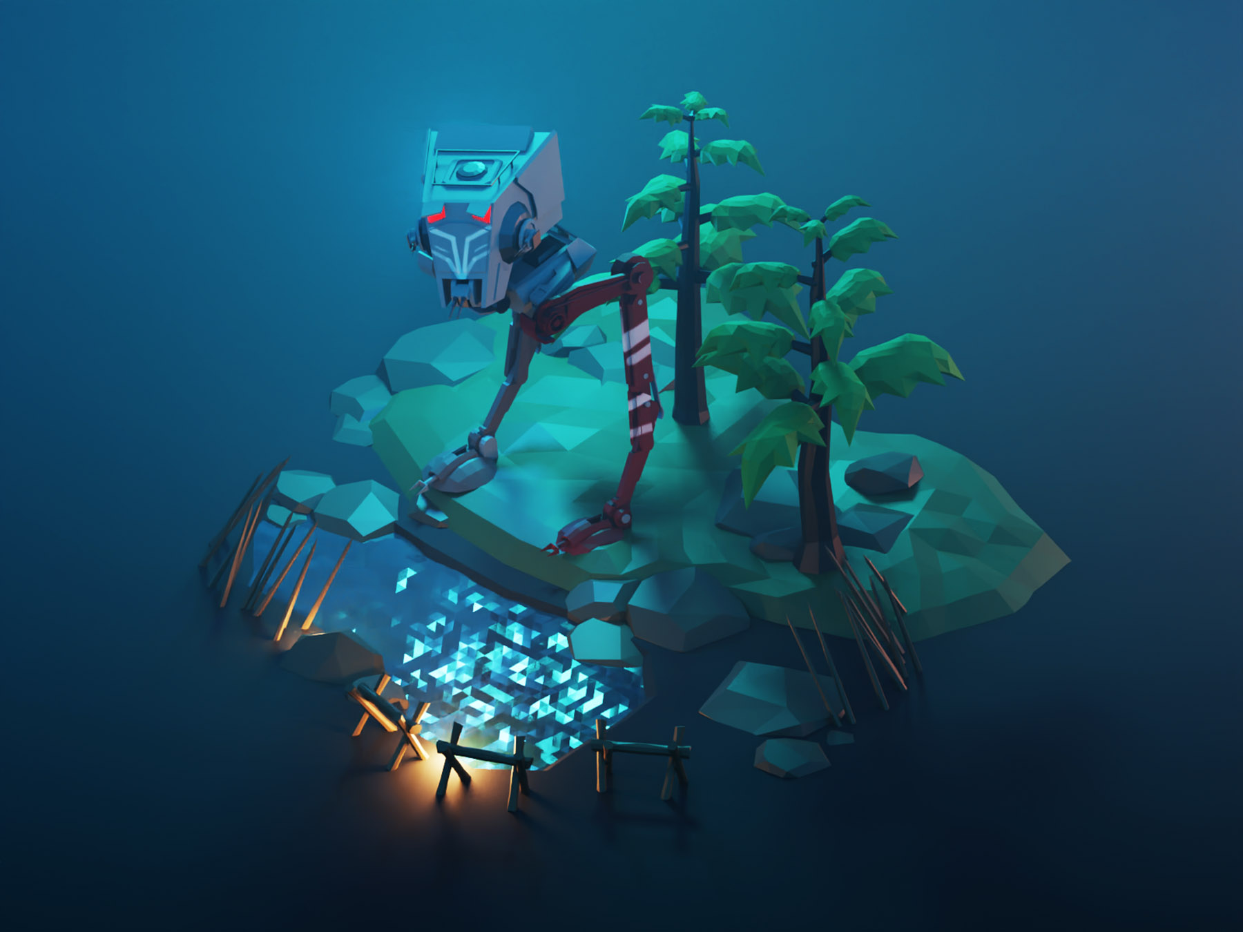 AT-ST Raider mandalorian star wars fanart lowpolyart diorama low poly.jpg