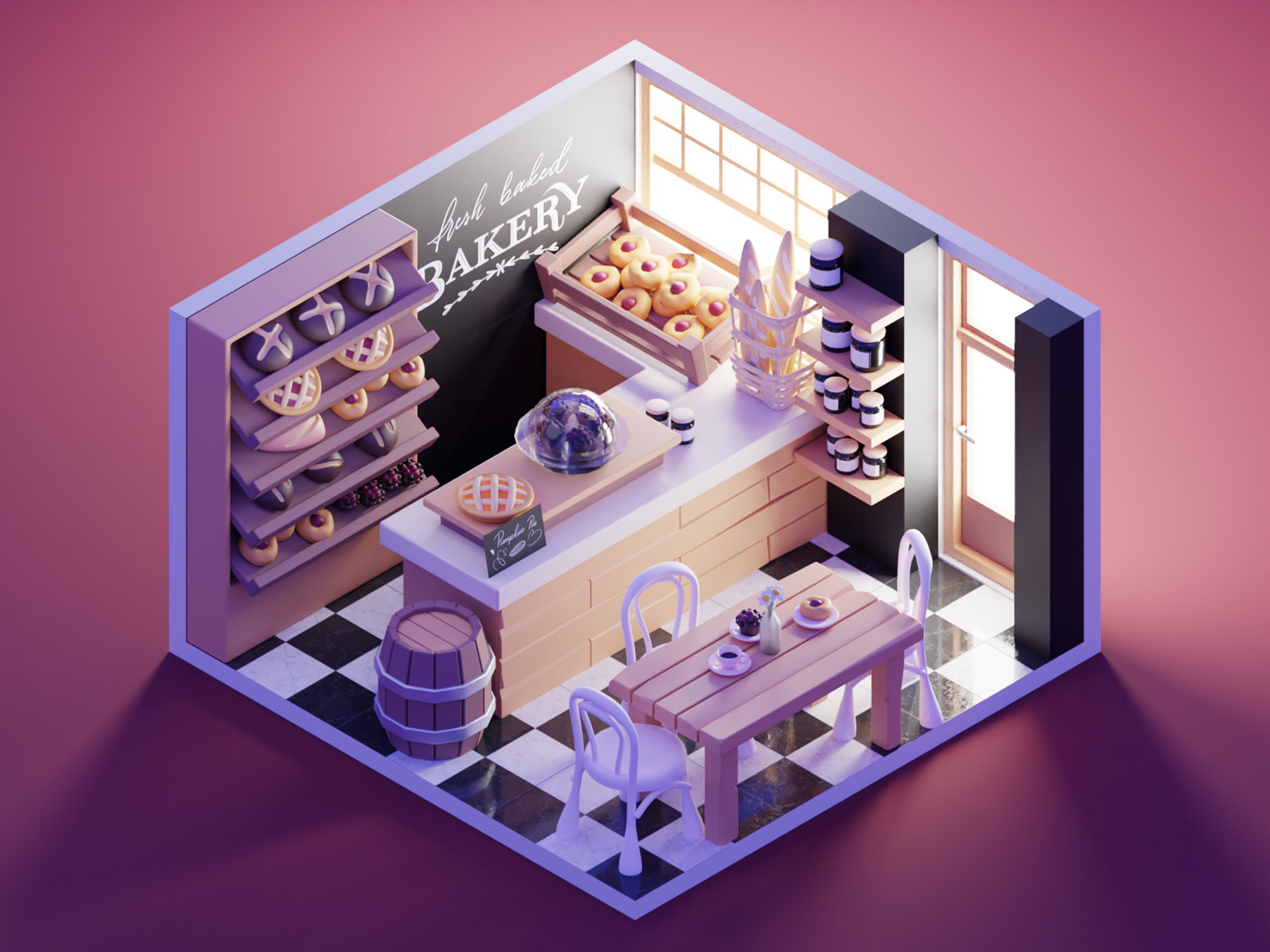 Bakery shop bakery room diorama lowpoly isometric render blender illus.jpg
