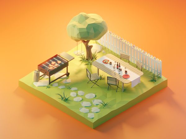Barbecue barbecue lowpolyart diorama low poly model isometric lowpoly.png