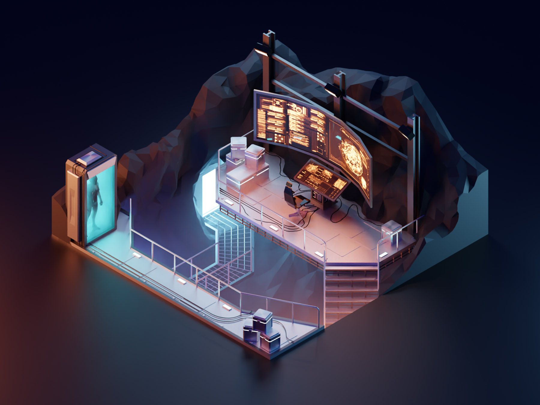 Bat Cave batcave batman fanart lowpolyart diorama low poly isometric l.jpg