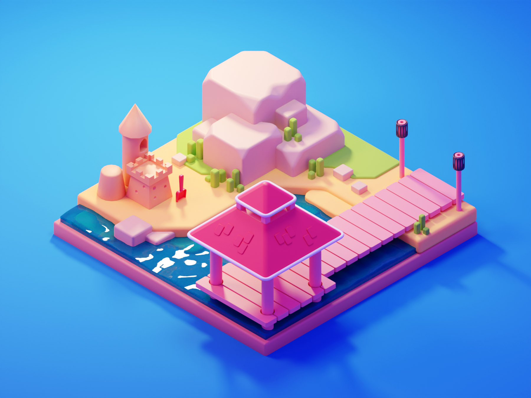 Beach Illustration summertime summer beach low poly diorama isometric.jpg