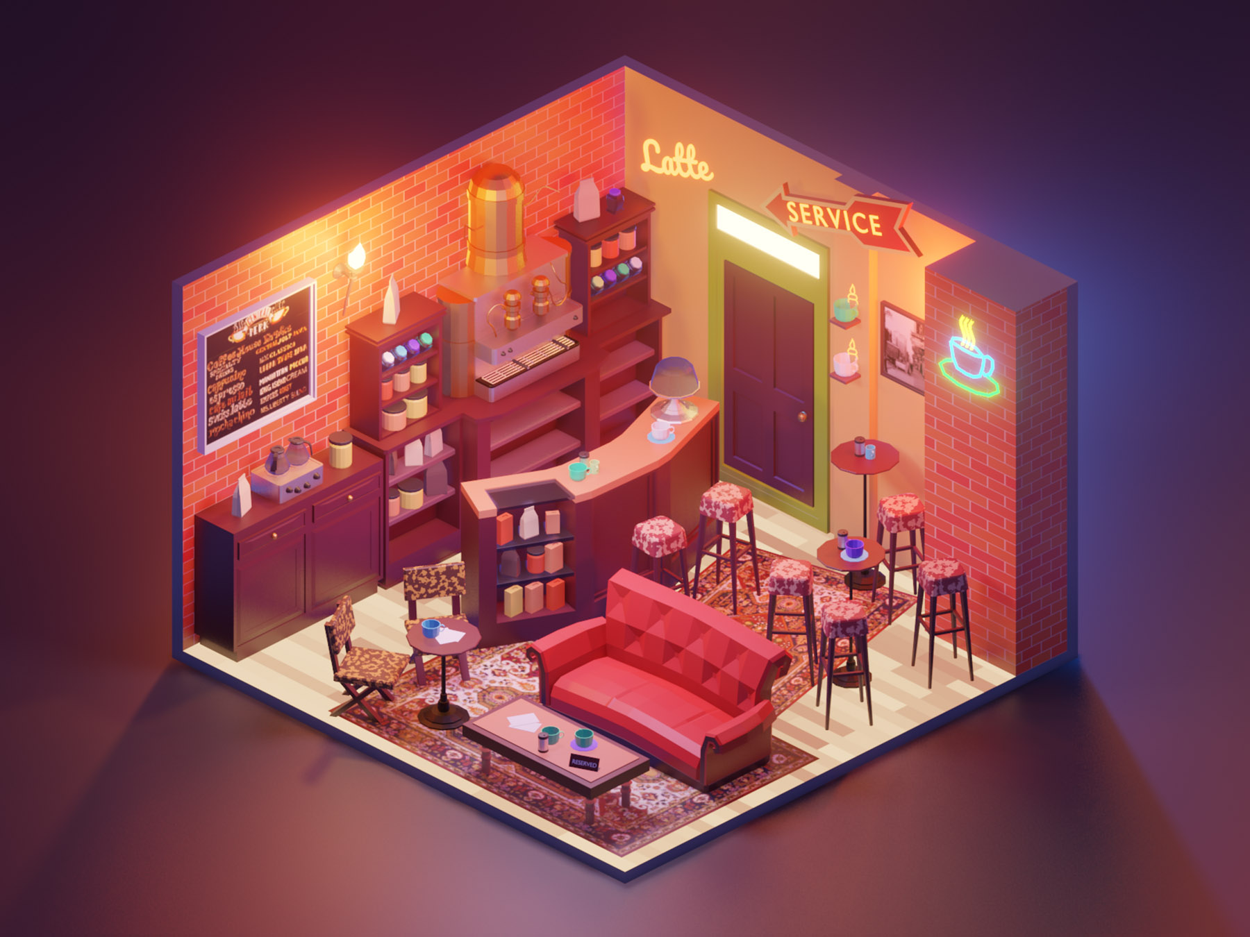 Central Perk friends fanart diorama lowpolyart low poly isometric lowp.jpg