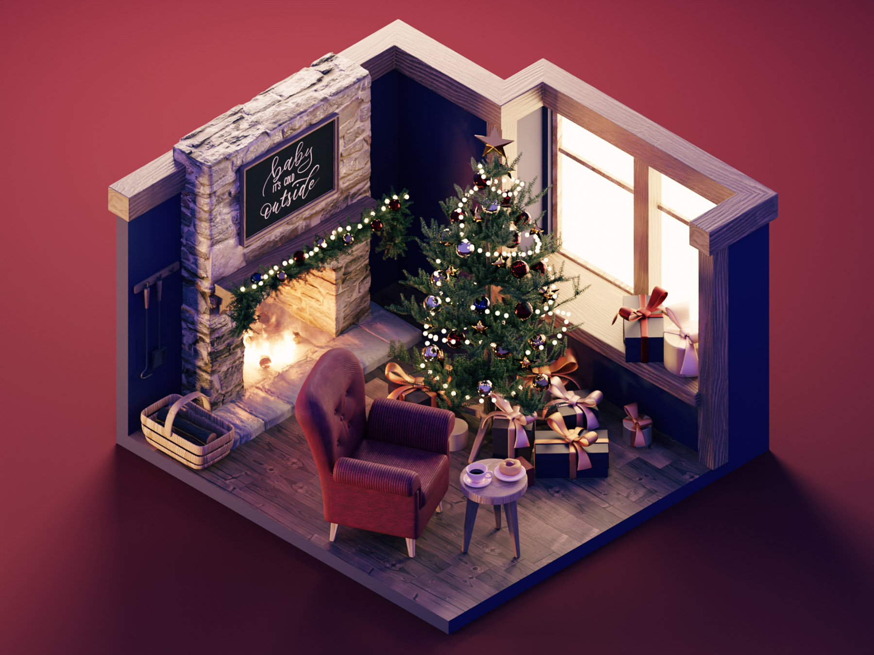 Christmas Hearth living room fireplace christmas room diorama isometri.jpg