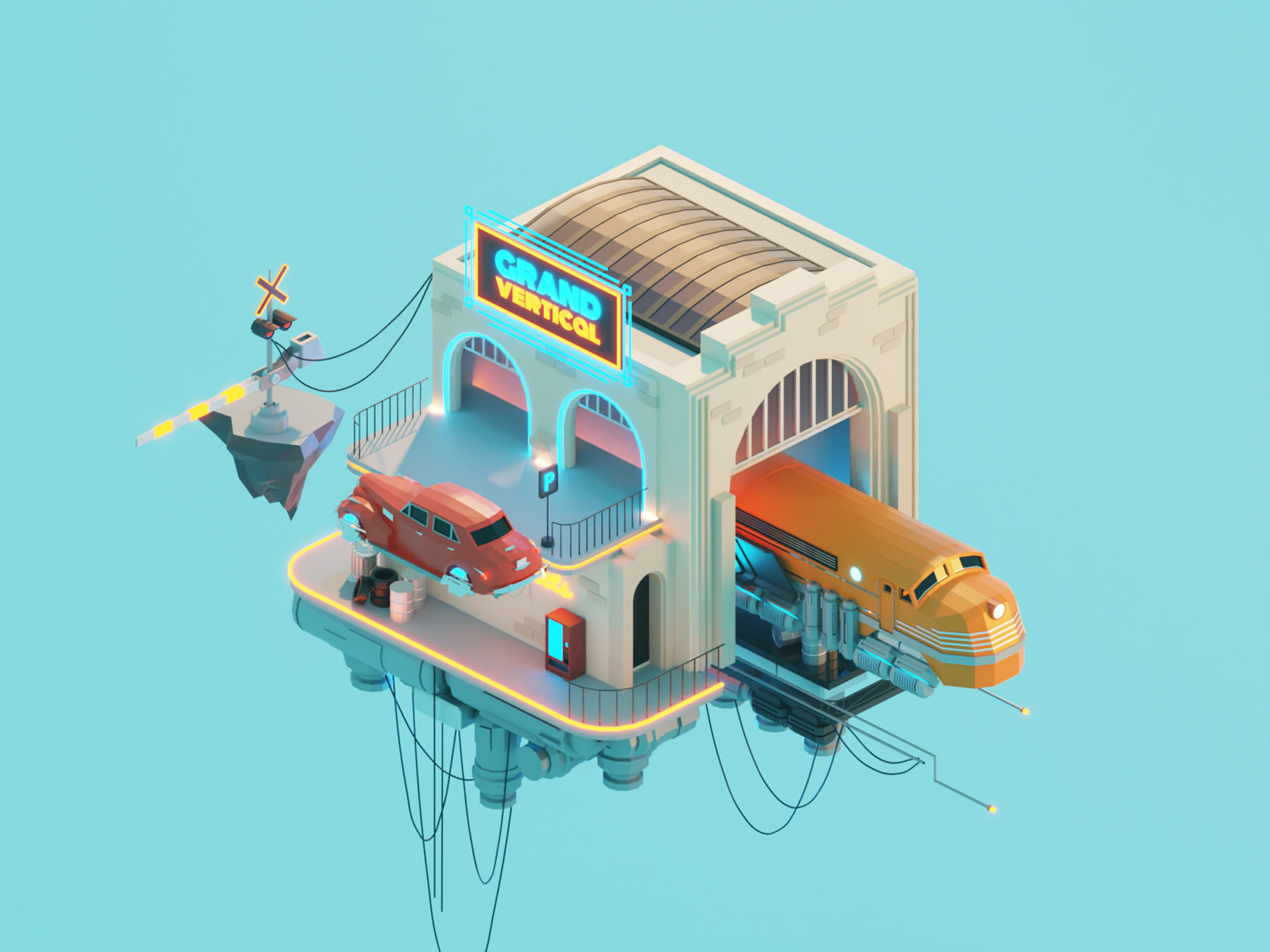 Cloud Train dieselpunk diorama lowpolyart low poly isometric lowpoly r.jpg