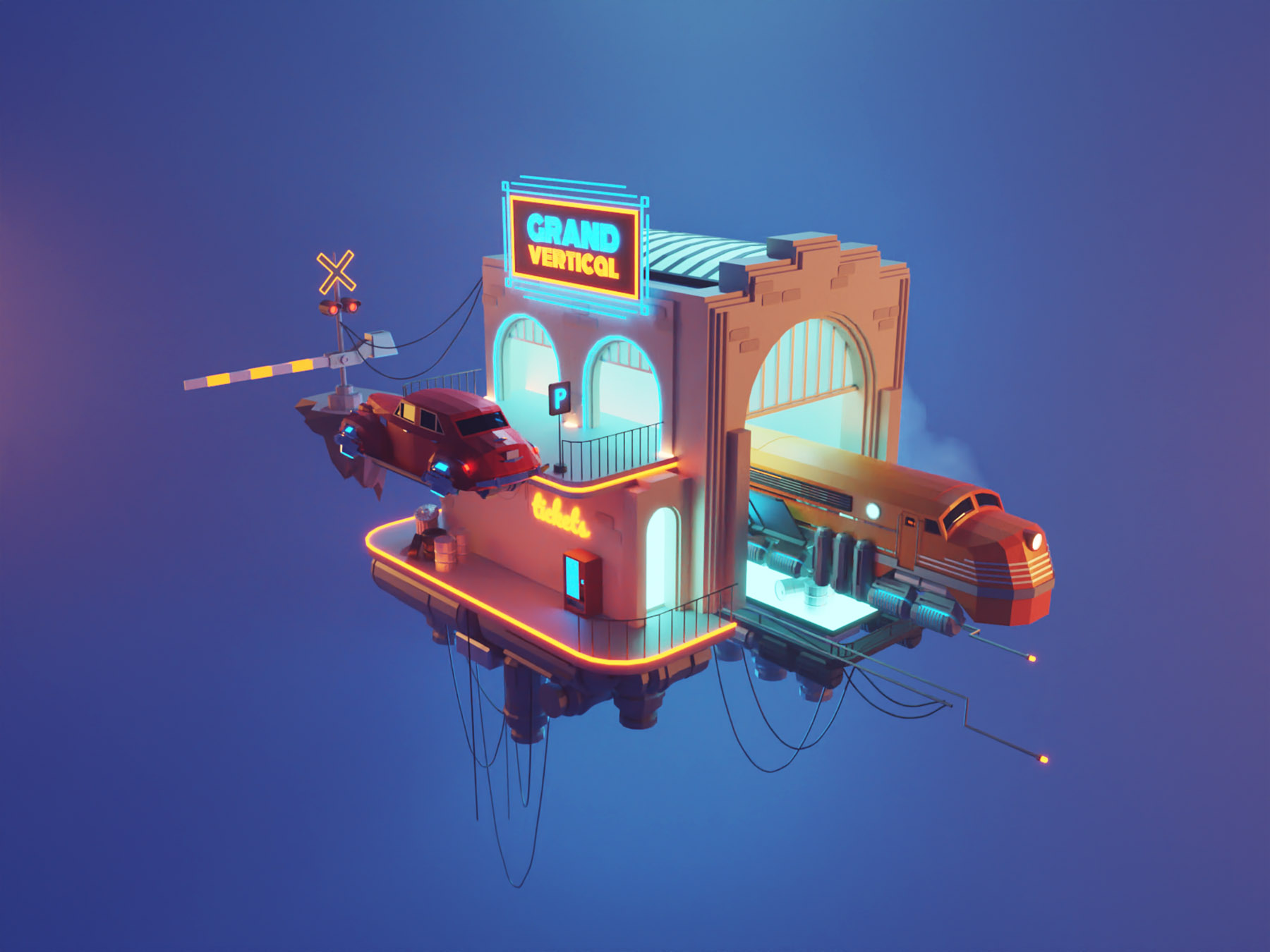 Cloud Train environment sci-fi dieselpunk lowpolyart diorama low poly.jpg