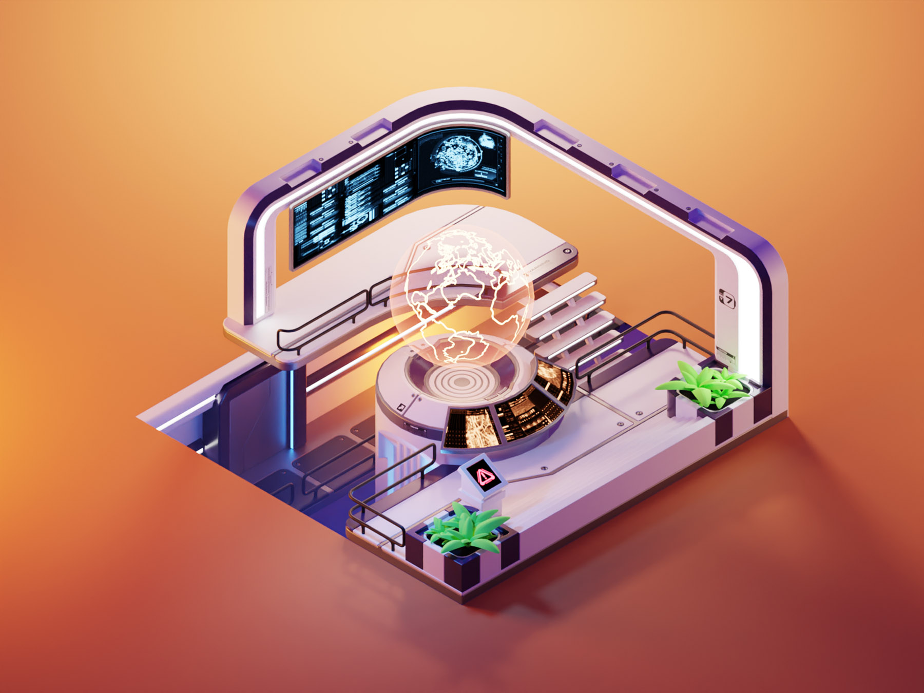 Control Room hard surface modeling sci-fi low poly diorama isometric r.jpg