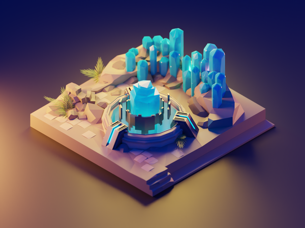 Crystals sci-fi fantasy crystals lowpolyart diorama low poly model iso.png