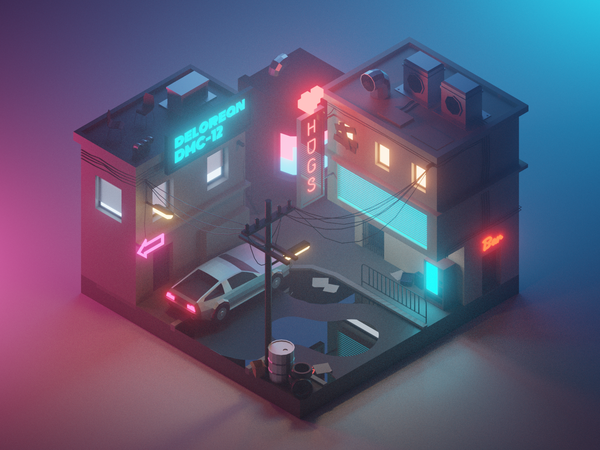 Cyberpunk Diorama future cyberpunk street building lowpolyart diorama.png