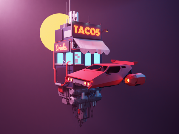 Cyberpunk Taco hovercar sci-fi scifi cyberpunk space lowpolyart dioram.png