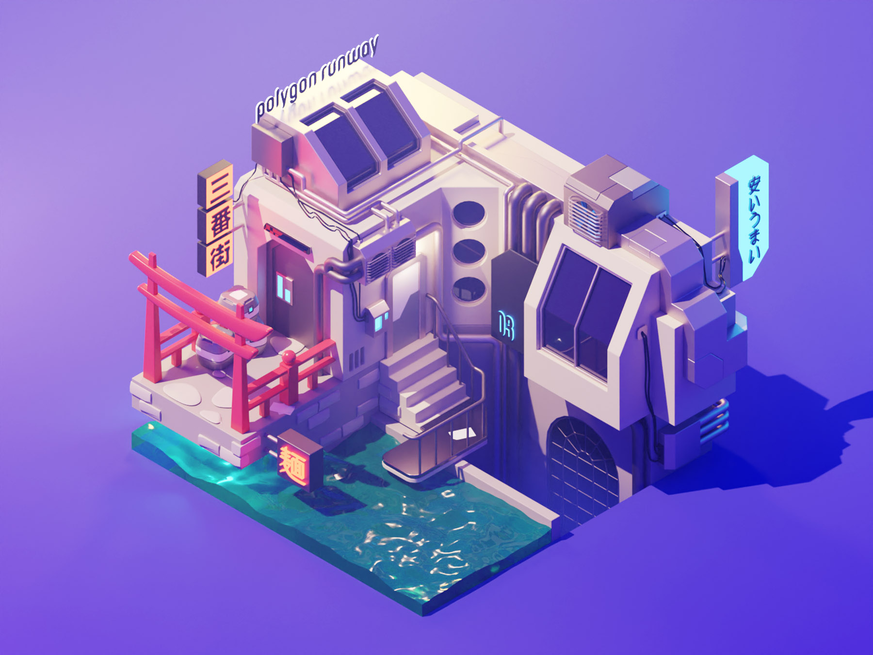 Daylight Waterfront scifi cyberpunk lowpoly diorama isometric render b.jpg