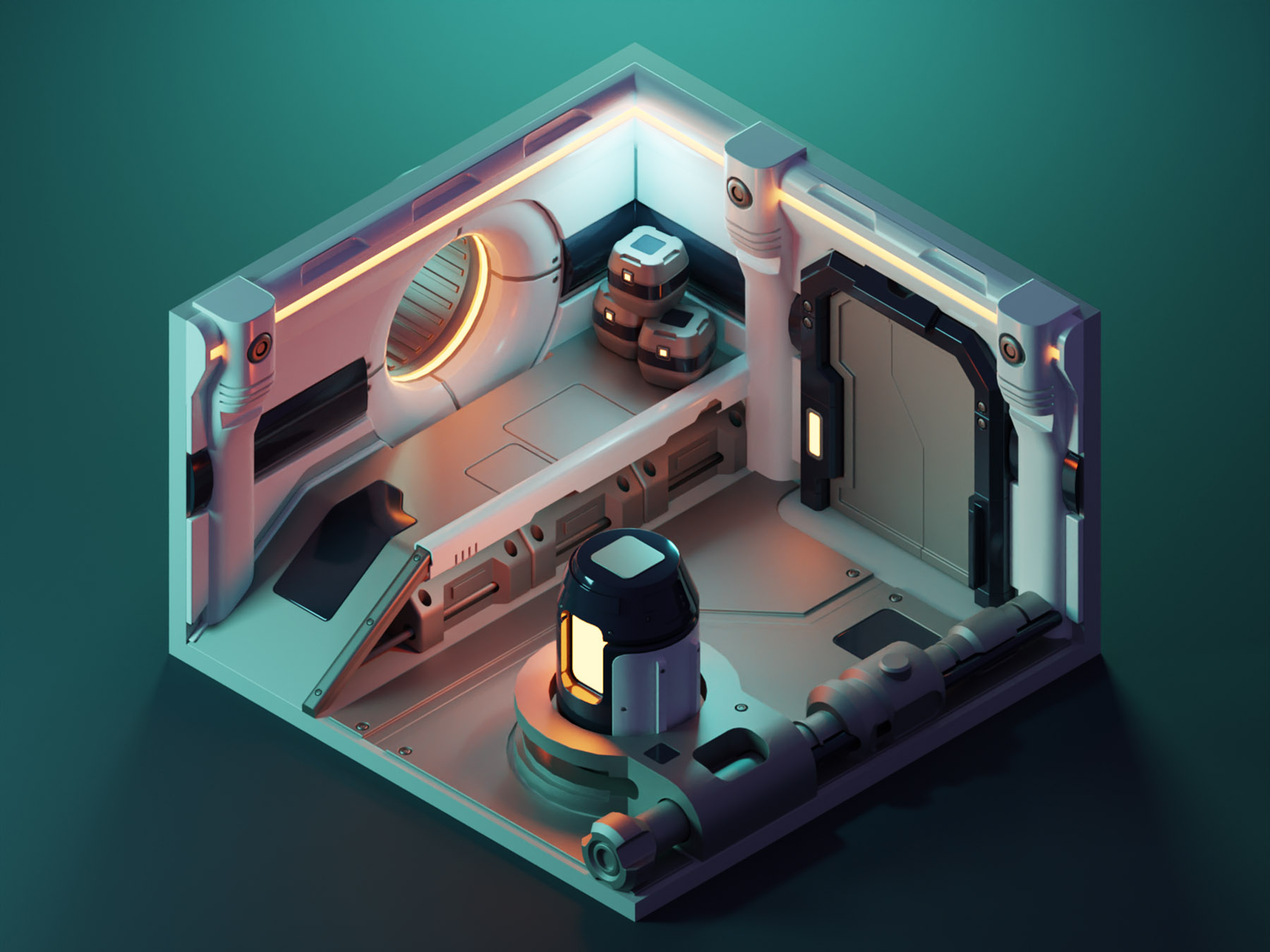Dark Corridor sci-fi room spaceship scifi diorama isometric render ble.jpg