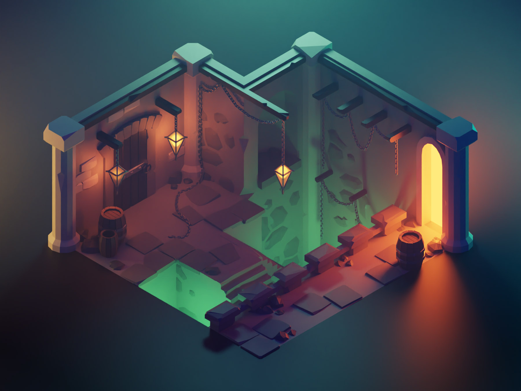 Dungeon lowpolyart low poly diorama isometric lowpoly render blender i.jpg