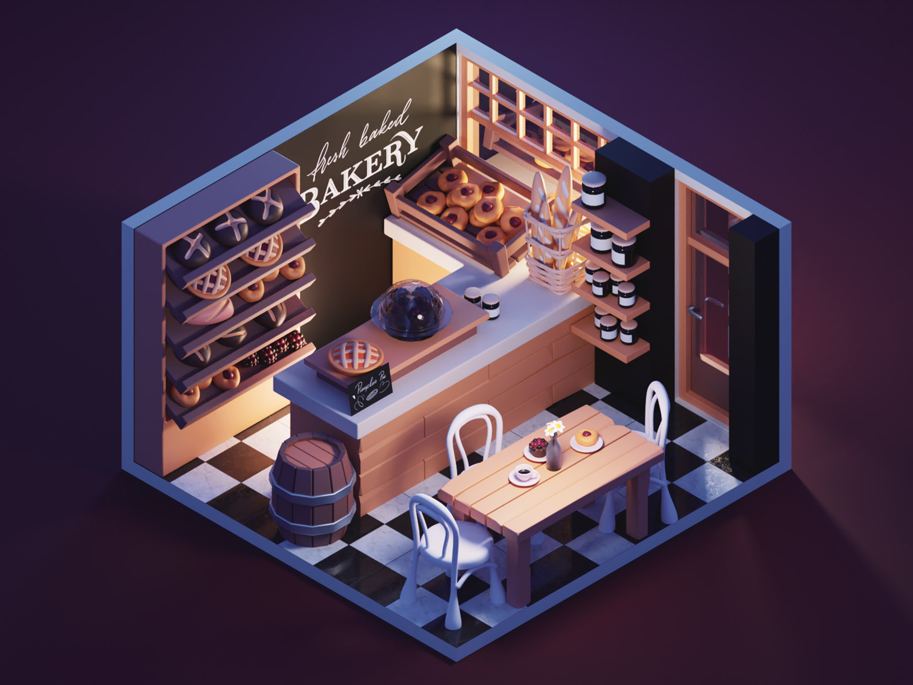 Evening at Bakery room shop bakery lowpolyart low poly lowpoly diorama.jpg