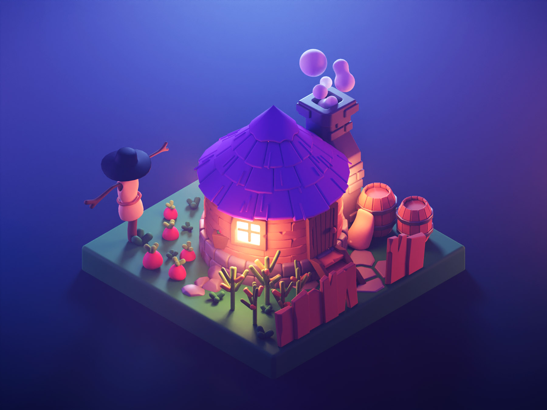 Farmer House at Night game art lowpolyart diorama lowpoly isometric re.jpg