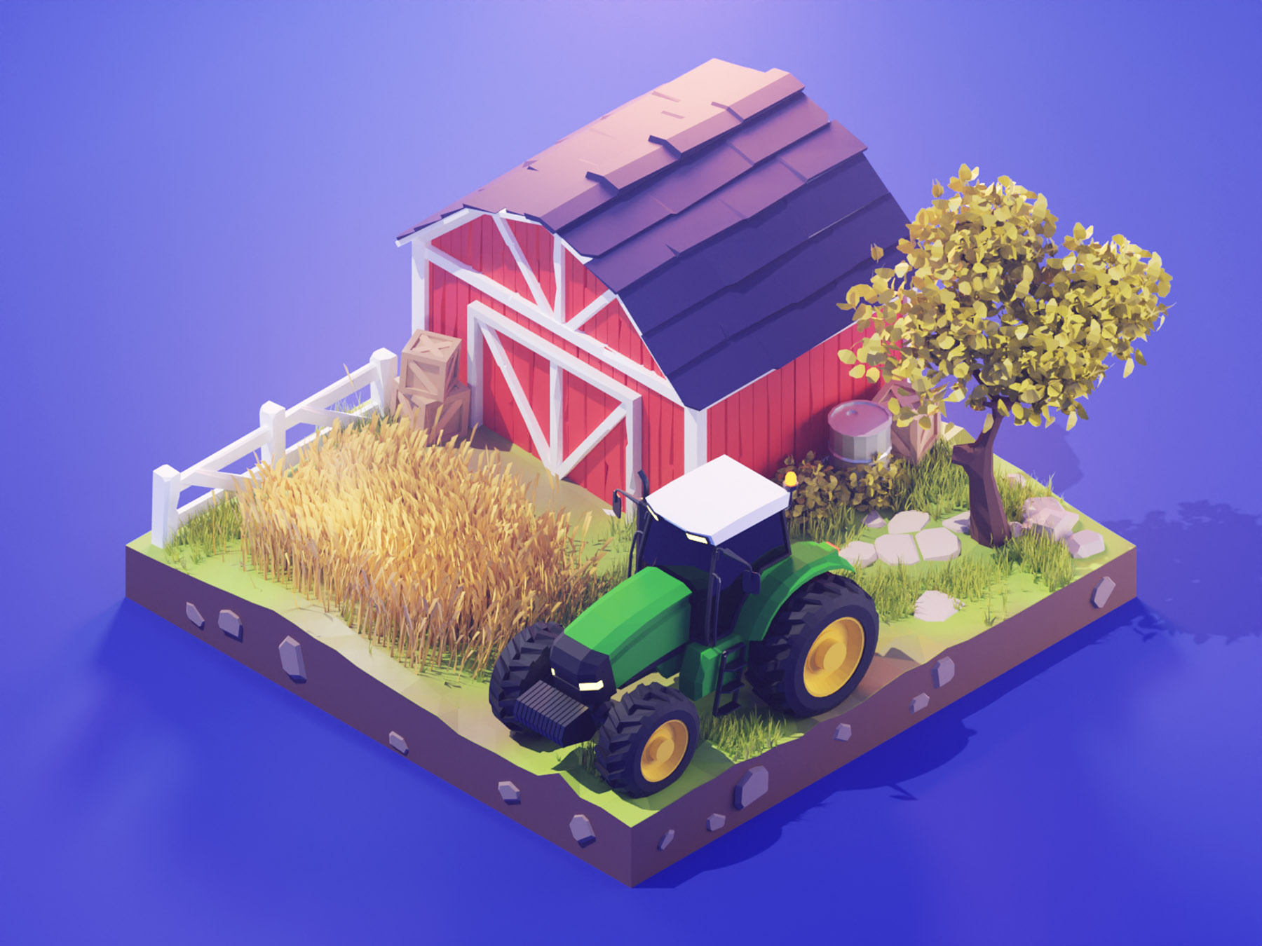 Farm Diorama tractor farm lowpoly diorama isometric render blender ill.jpg