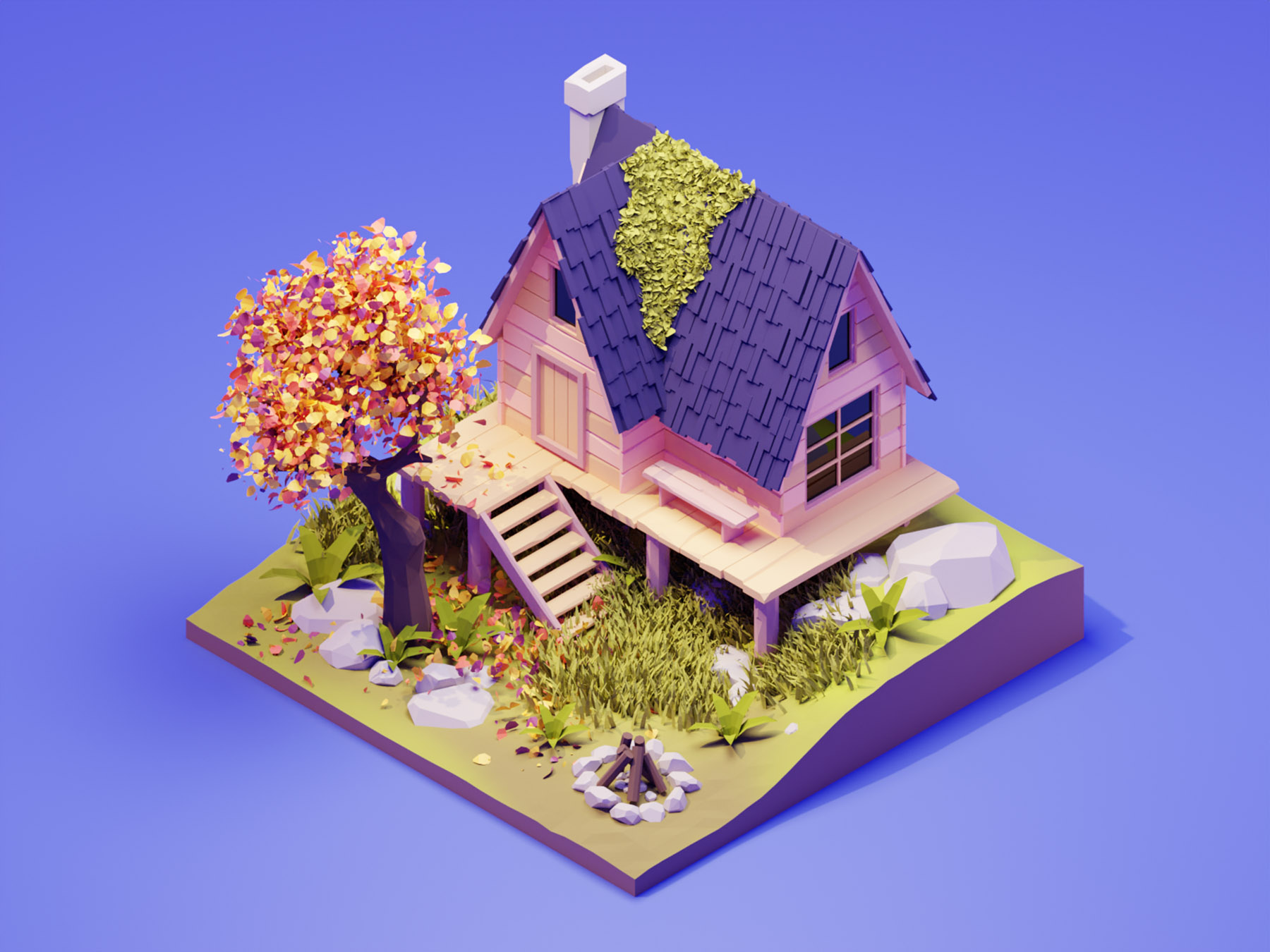 Forest Cabin fall autumn forest cabin lowpolyart low poly diorama lowp.jpg