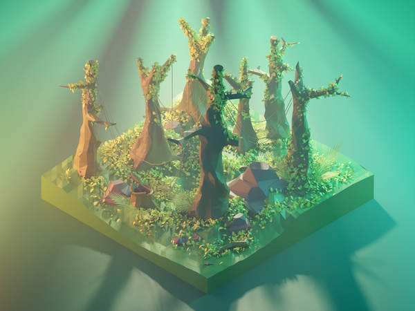 Forest Diorama trees rainforest forest nature lowpolyart diorama low p.png