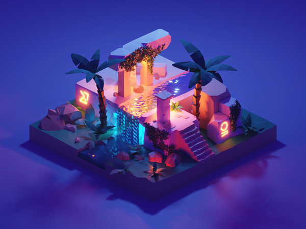Forgotten Temple ruins ancient night lights glow temple lowpolyart dio.png