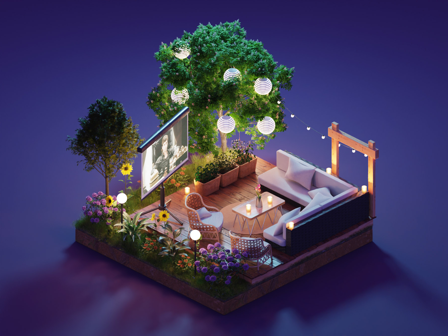 Garden Lounge summer outdoor lounge garden diorama isometric render bl.jpg