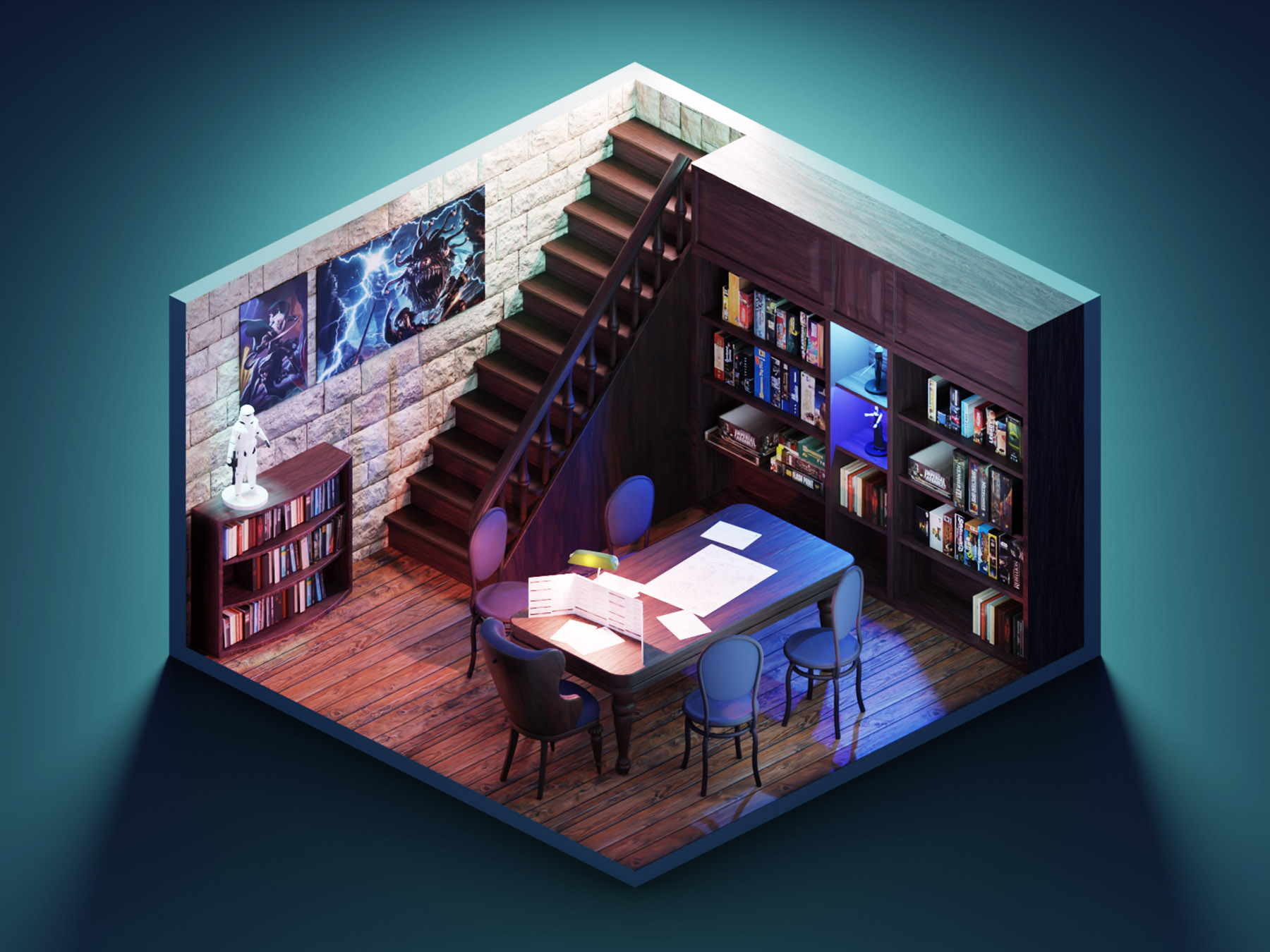 Gaming Room room dnd boardgame diorama isometric render blender illust.jpg