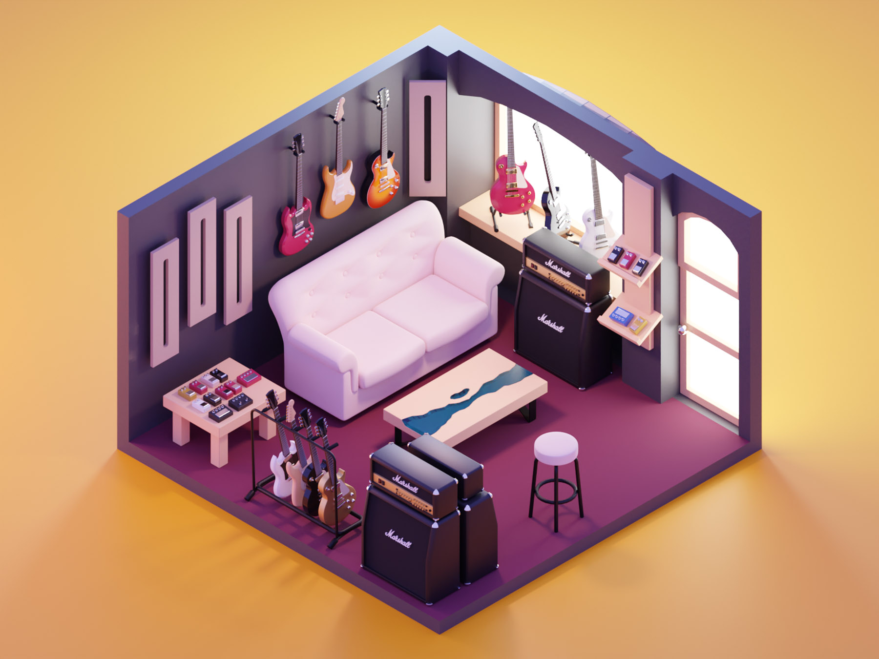 Guitar Store room guitar store guitar diorama lowpoly isometric render.jpg
