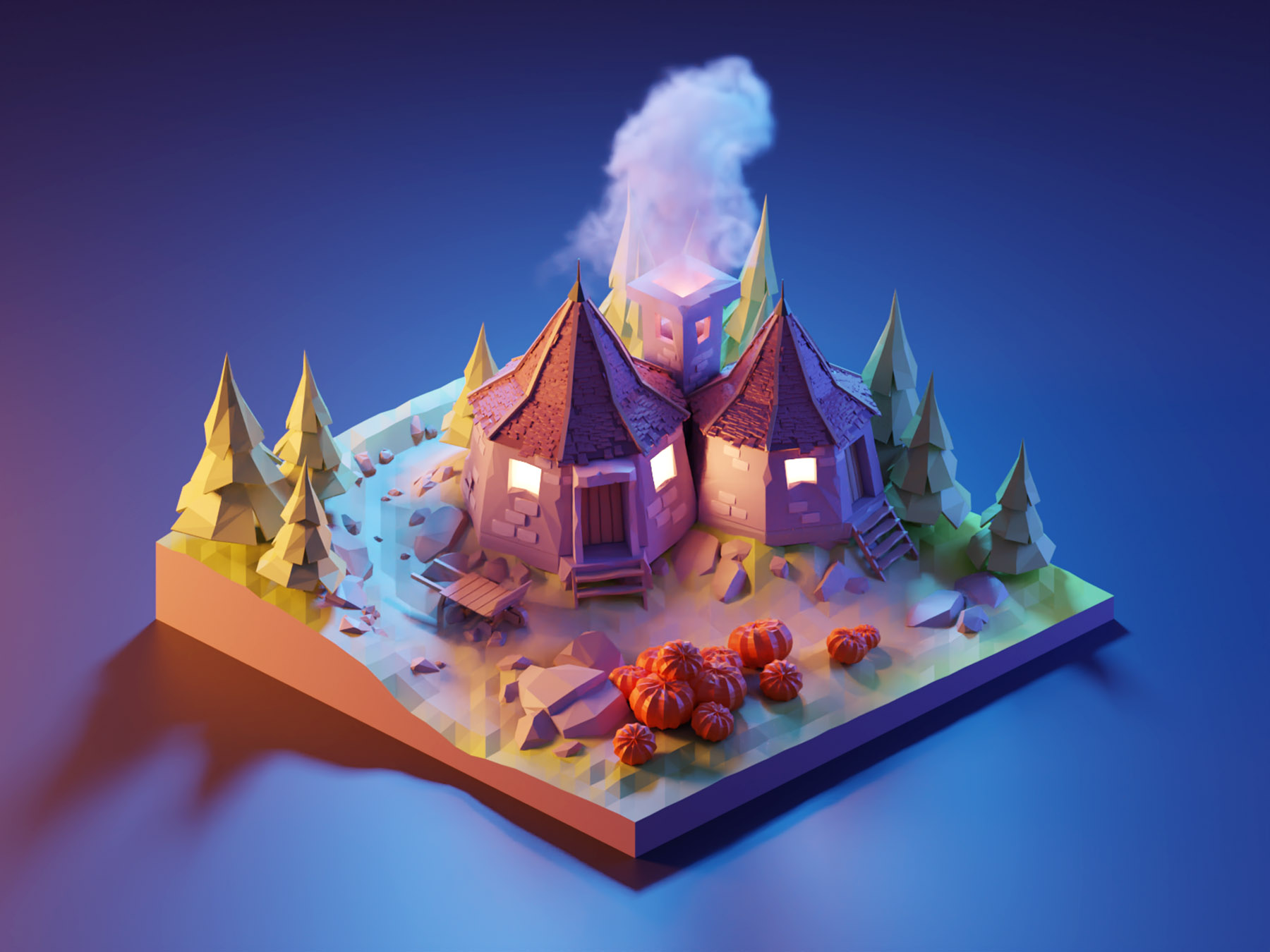 Hagrids Hut in the Night harry potter fanart diorama lowpolyart low po.jpg