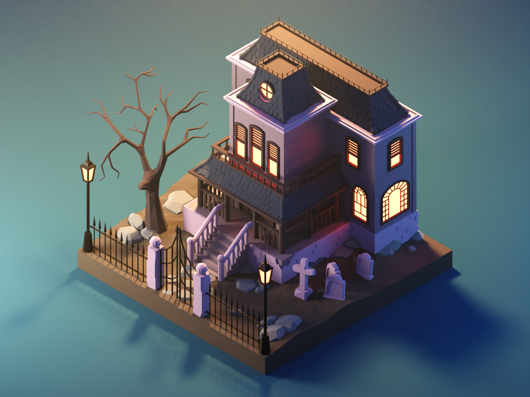 Haunted House in the Daylight spooky haunted house halloween lowpolyar.jpg
