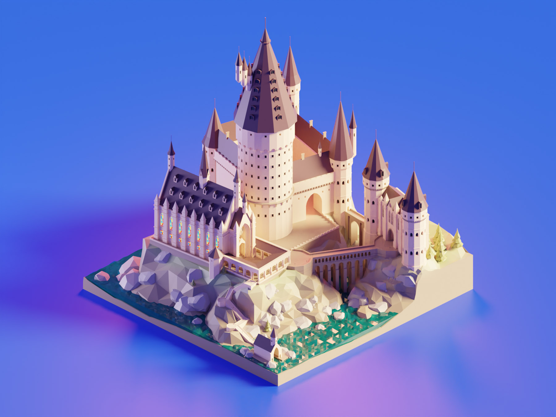 Hogwarts Castle Daylight harry potter hogwarts diorama lowpolyart low.jpg