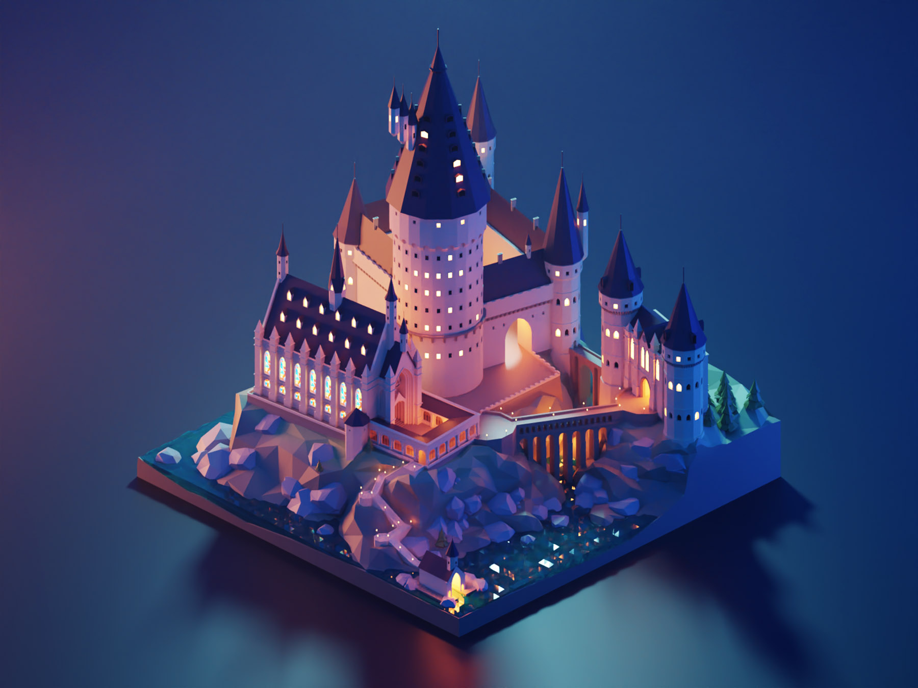 Hogwarts Castle harry potter hogwarts fanart lowpolyart diorama low po.jpg