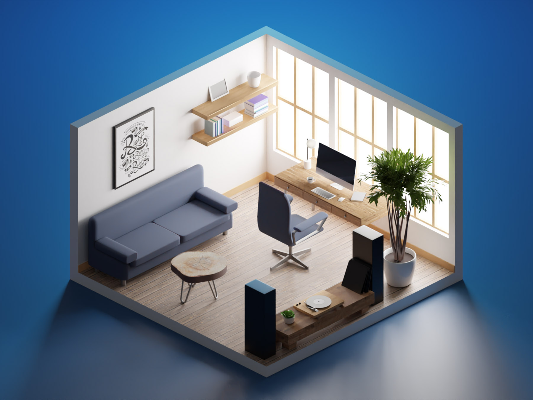 Home Office low poly lowpolyart workspace office diorama isometric low.jpg