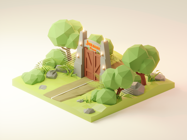 Jurrassic Park Diorama  movie fanart jurrassic park lowpolyart low pol.png