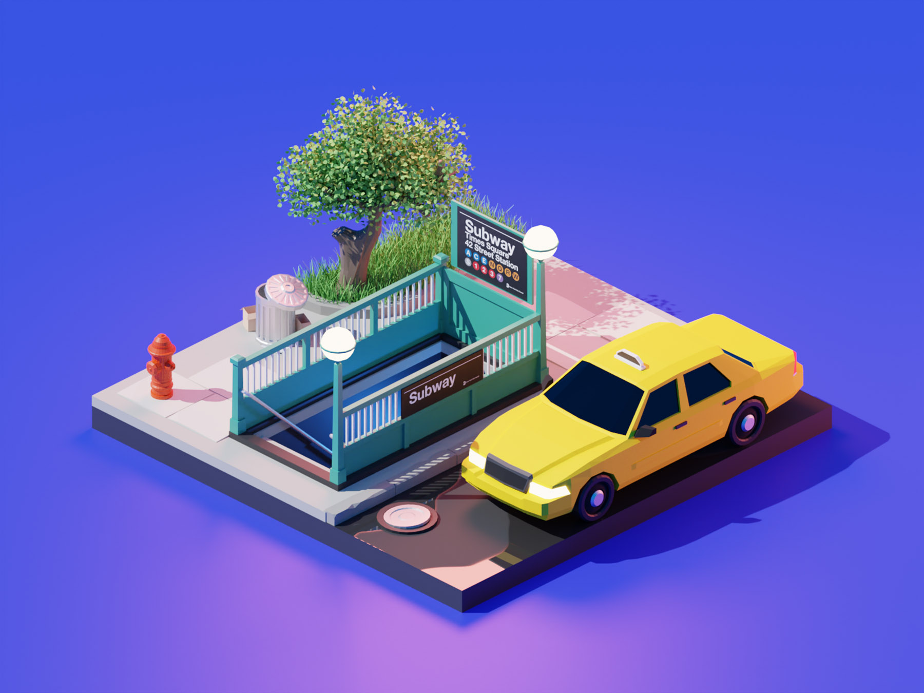 New York taxi new york lowpolyart low poly diorama isometric lowpoly b.jpg