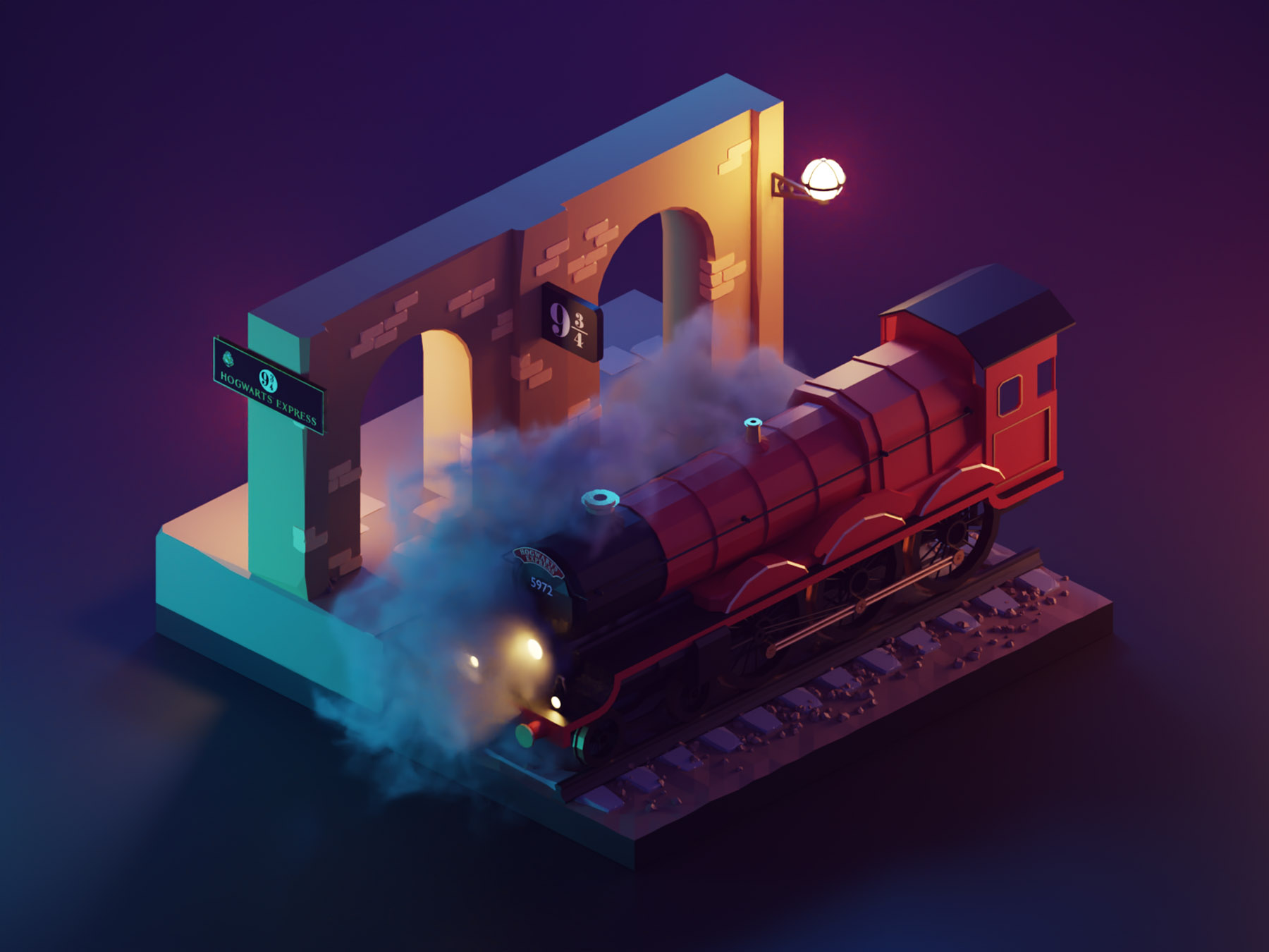 Night Hogwarts Express hogwarts express harry potter fanart lowpolyart.jpg