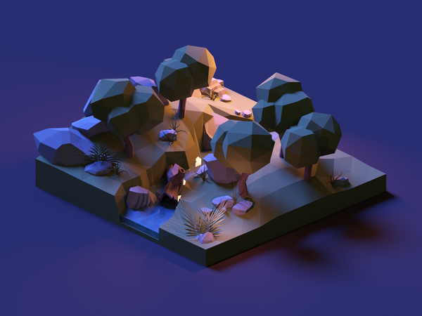 Night in the Forest nature lowpolyart diorama low poly model isometric.png