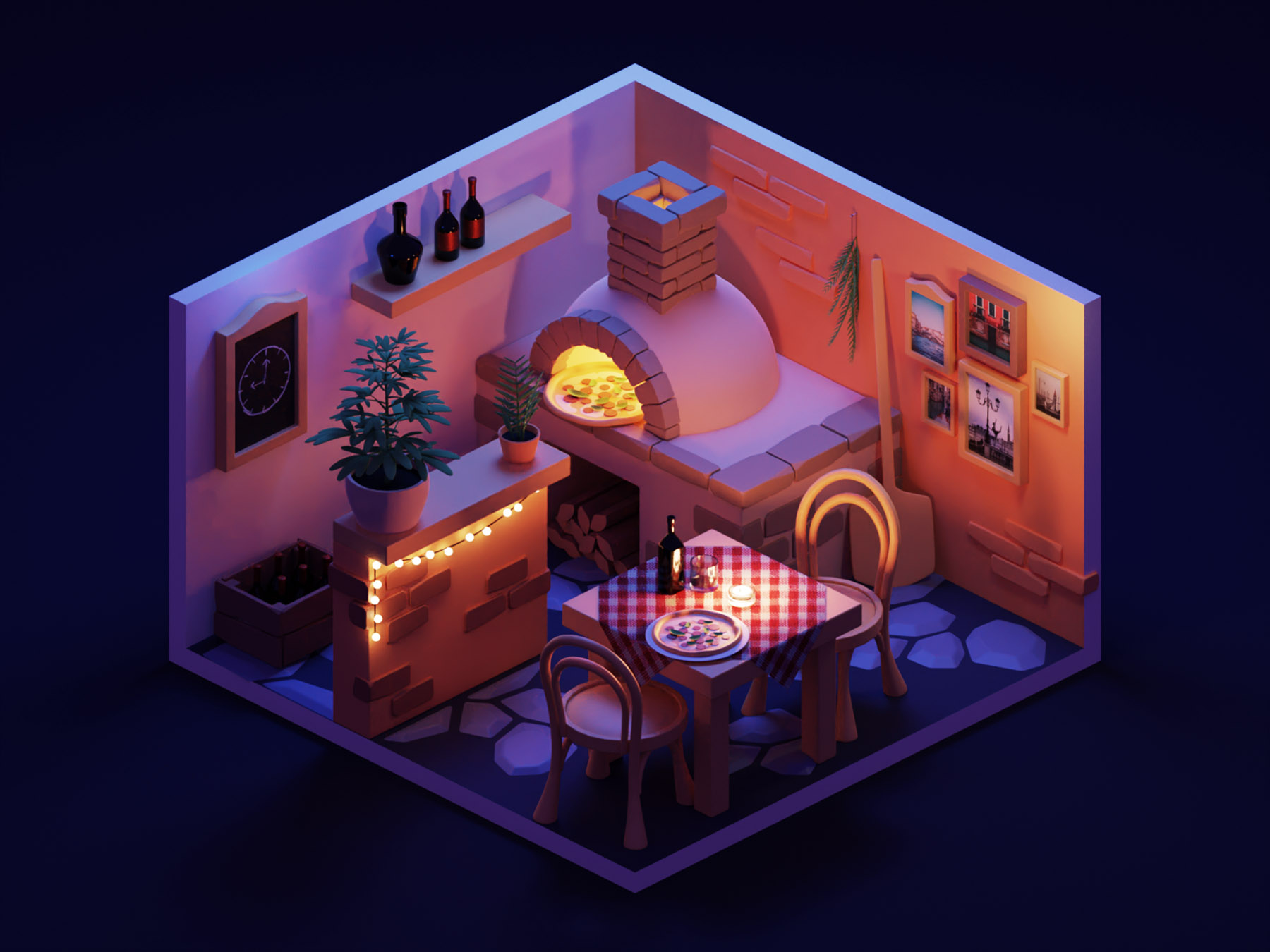 Night Lighting room pizzeria pizza tutorial lowpolyart low poly dioram.jpg