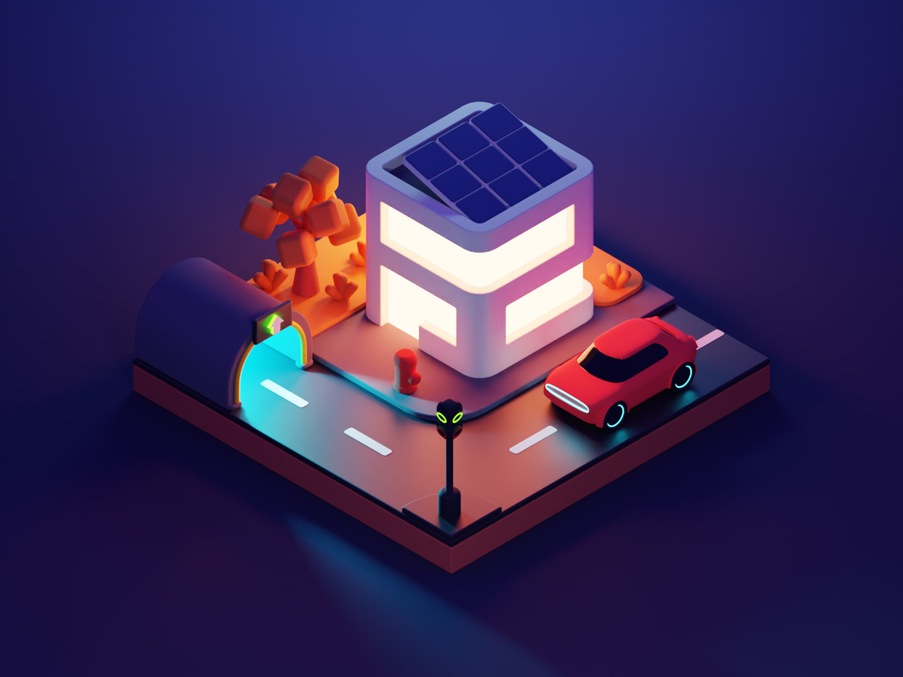 Night Street city building low poly diorama lowpoly isometric render b.jpg