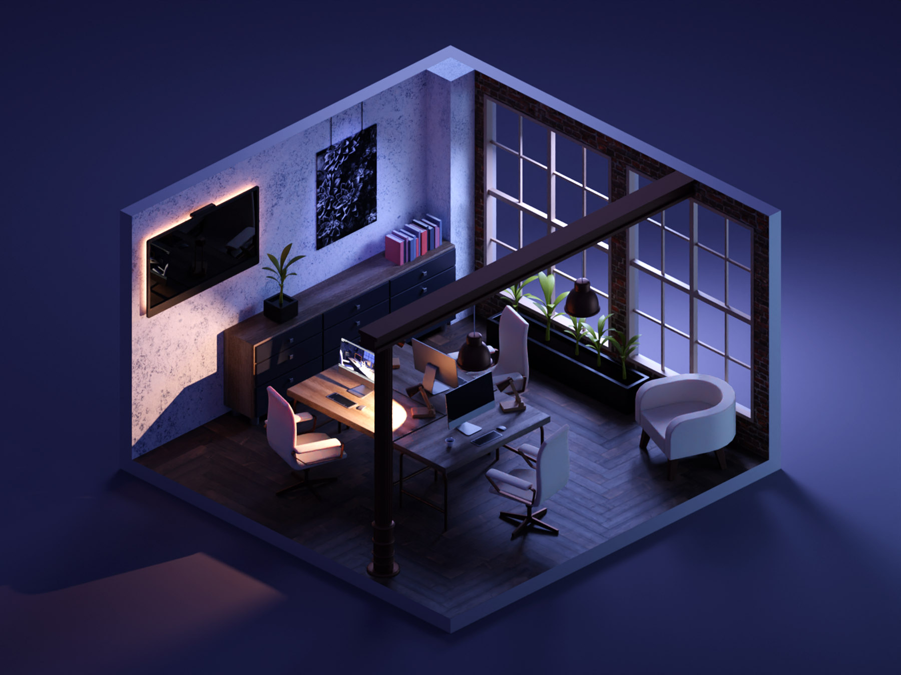 Night Shift studio office room lowpolyart low poly diorama isometric l.jpg