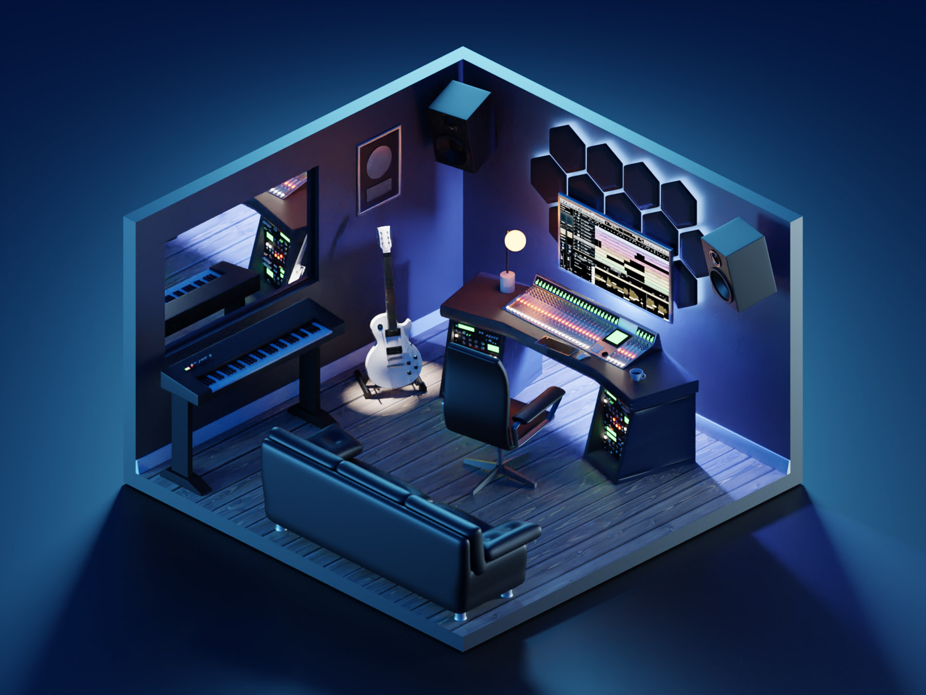 Recording Studio recording studio room diorama isometric render blende.jpg