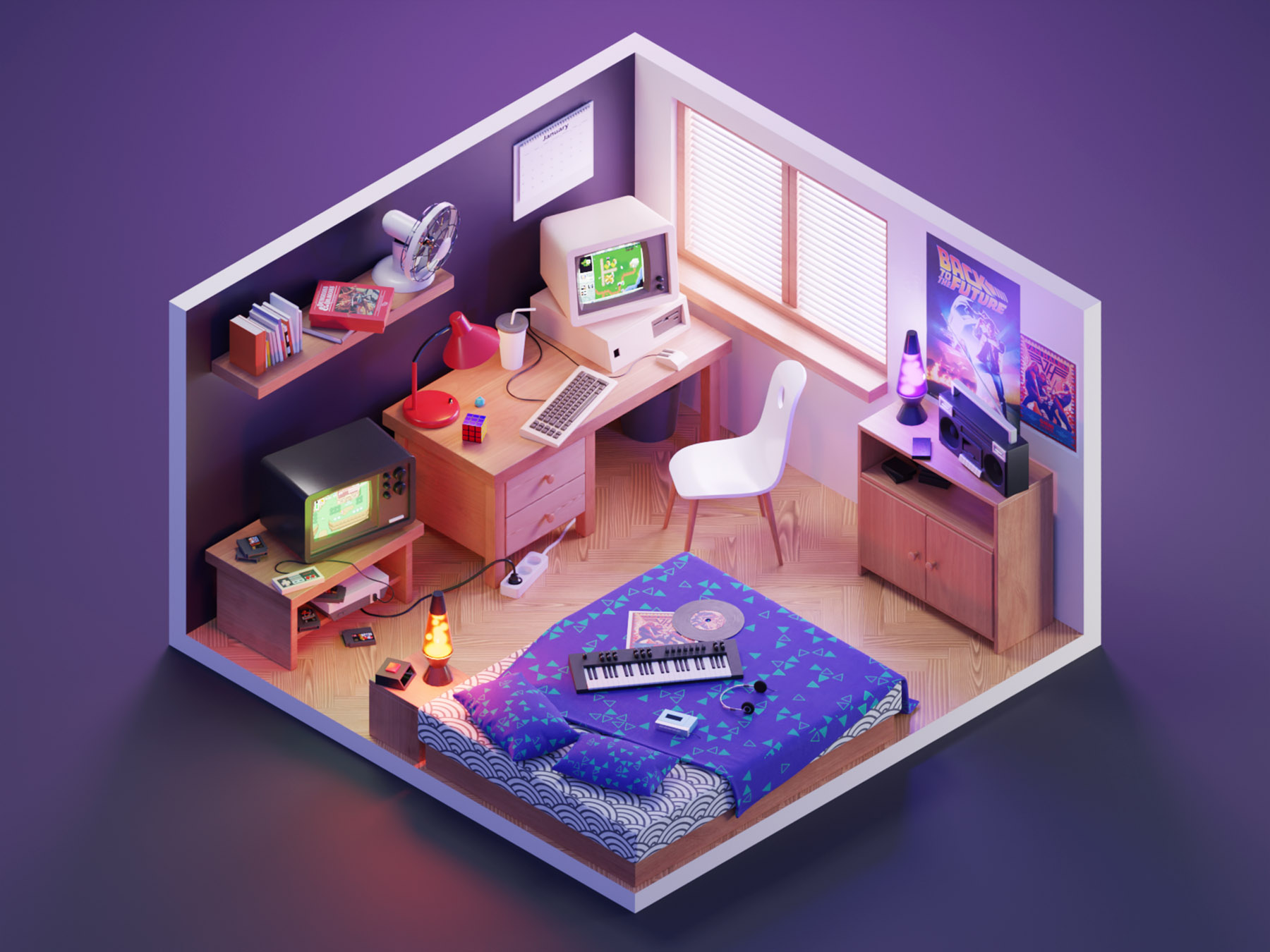 Retro Room 90s 80s retrogames syntwave retro lowpoly diorama isometric.jpg
