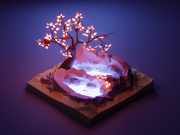 Spring Glow model forest diorama lowpolyart low poly isometric lowpoly.png