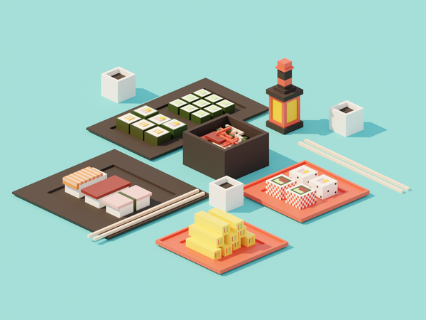 Sushi  pastel low poly food asian food asian sushi isometric lowpoly r.png