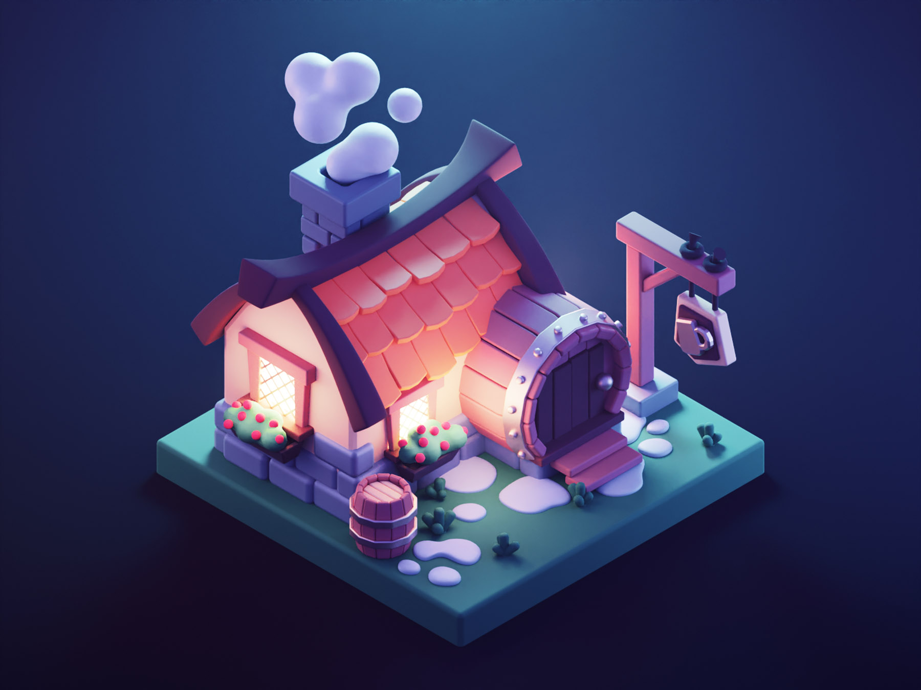 Tavern at Night medieval tavern settlers game art lowpolyart low poly.jpg