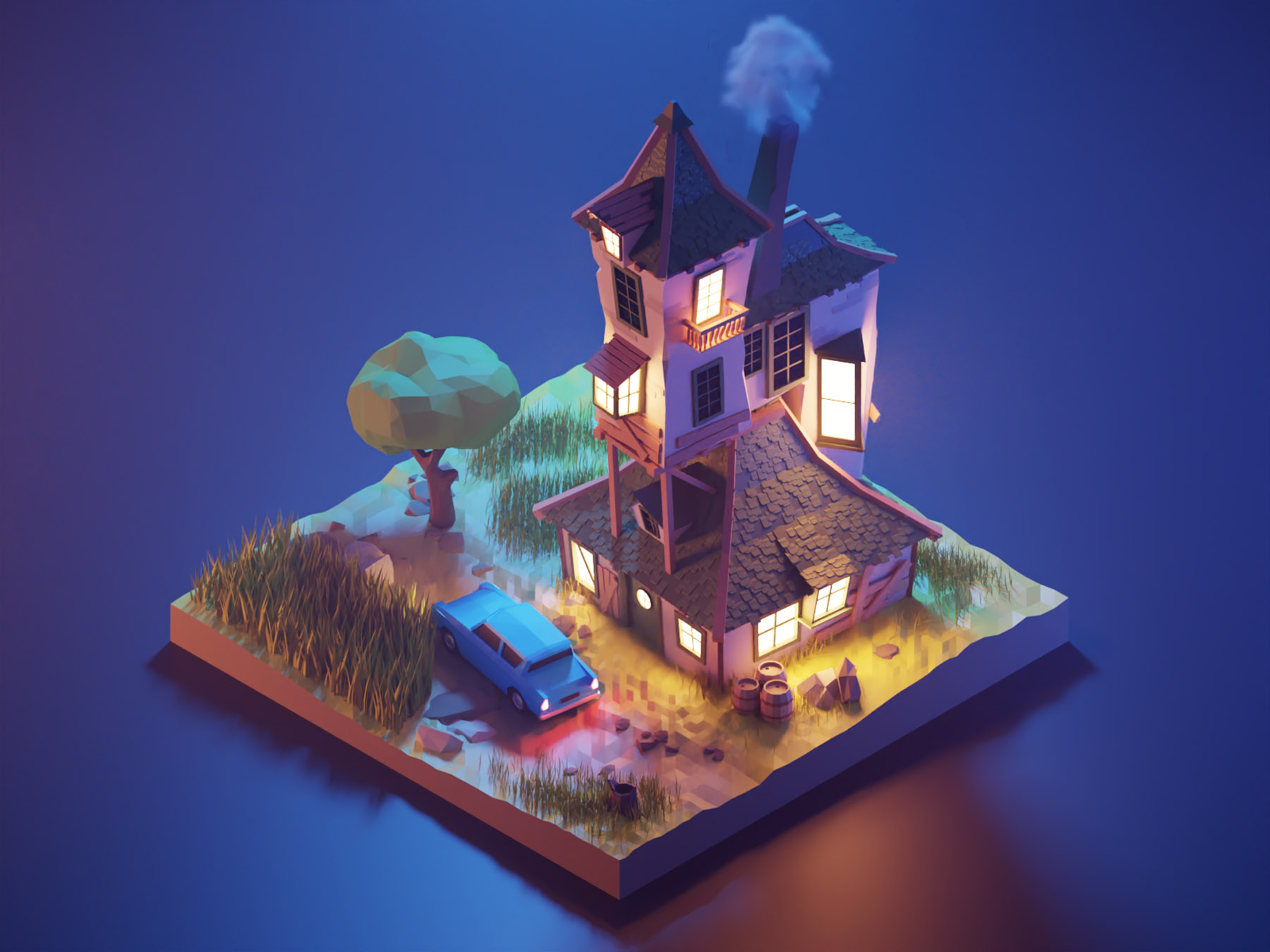 The Burrow in the Night render fanart harry potter isometric lowpolyar.jpg