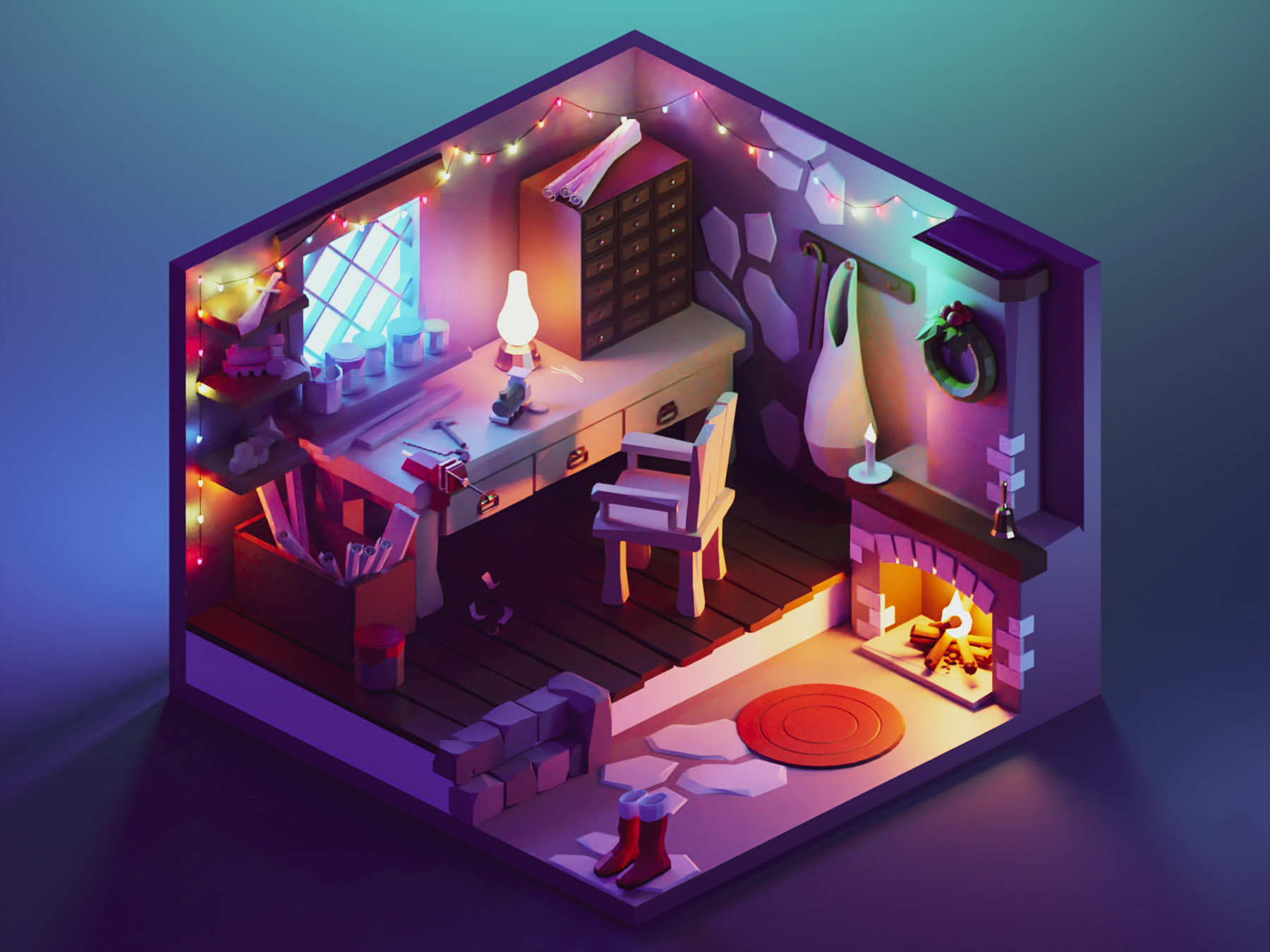 Toy Workshop room workshop christmas xmas lowpolyart diorama low poly.jpg