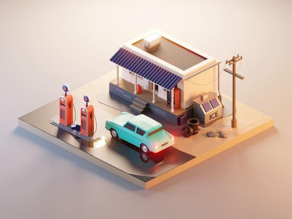 Vintage Gas Station vehicle car gas station vintage lowpolyart diorama.png