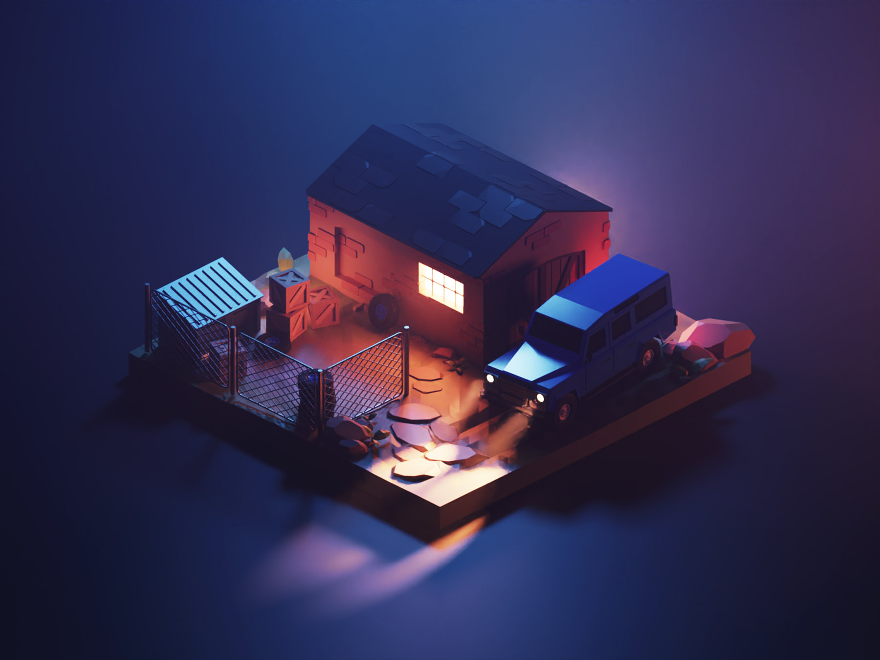 Warzone at Night truck car offroad warzone lowpolyart low poly diorama.jpg