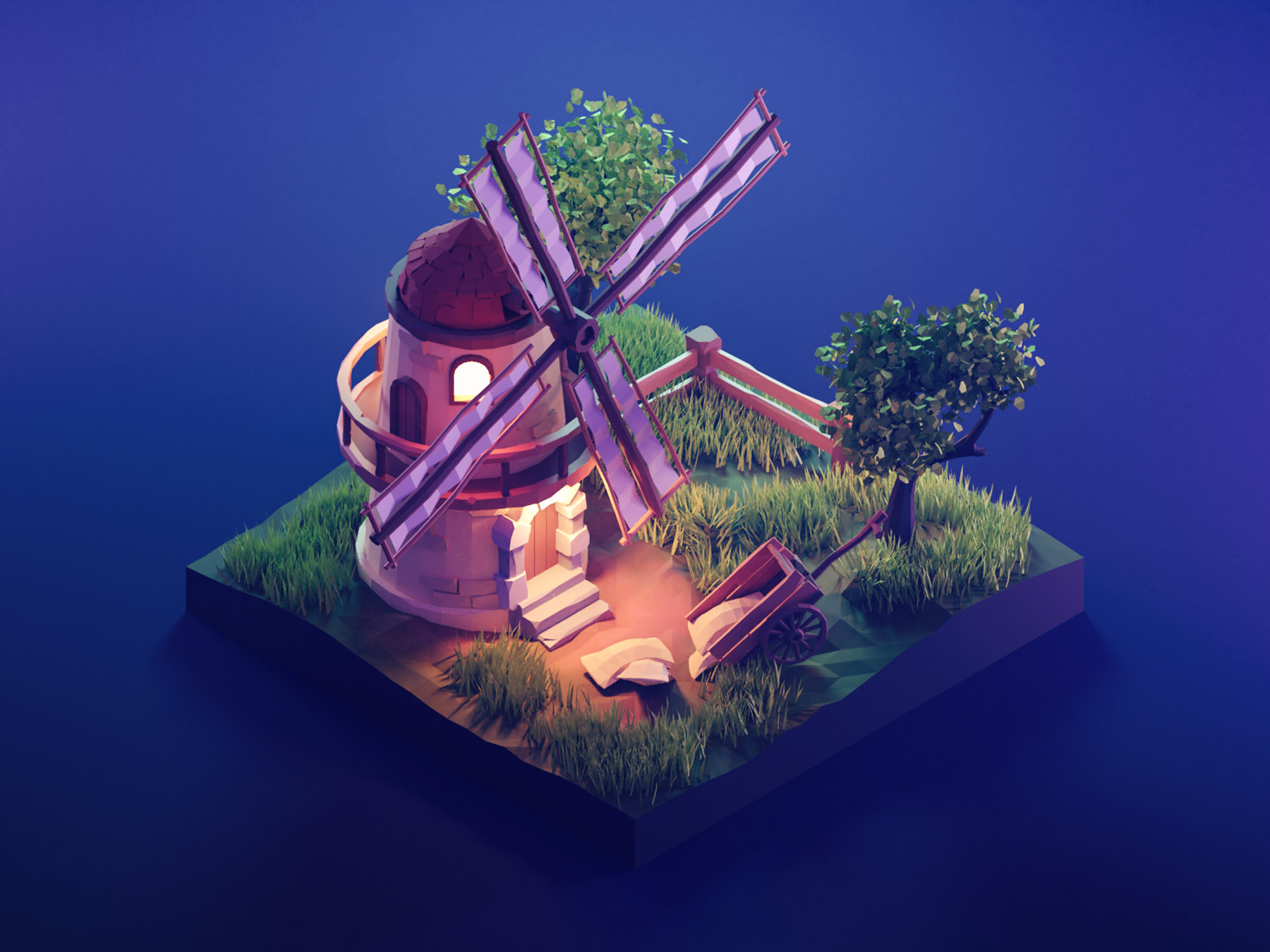 Windmill at Night windmill lowpolyart low poly diorama lowpoly isometr.jpg