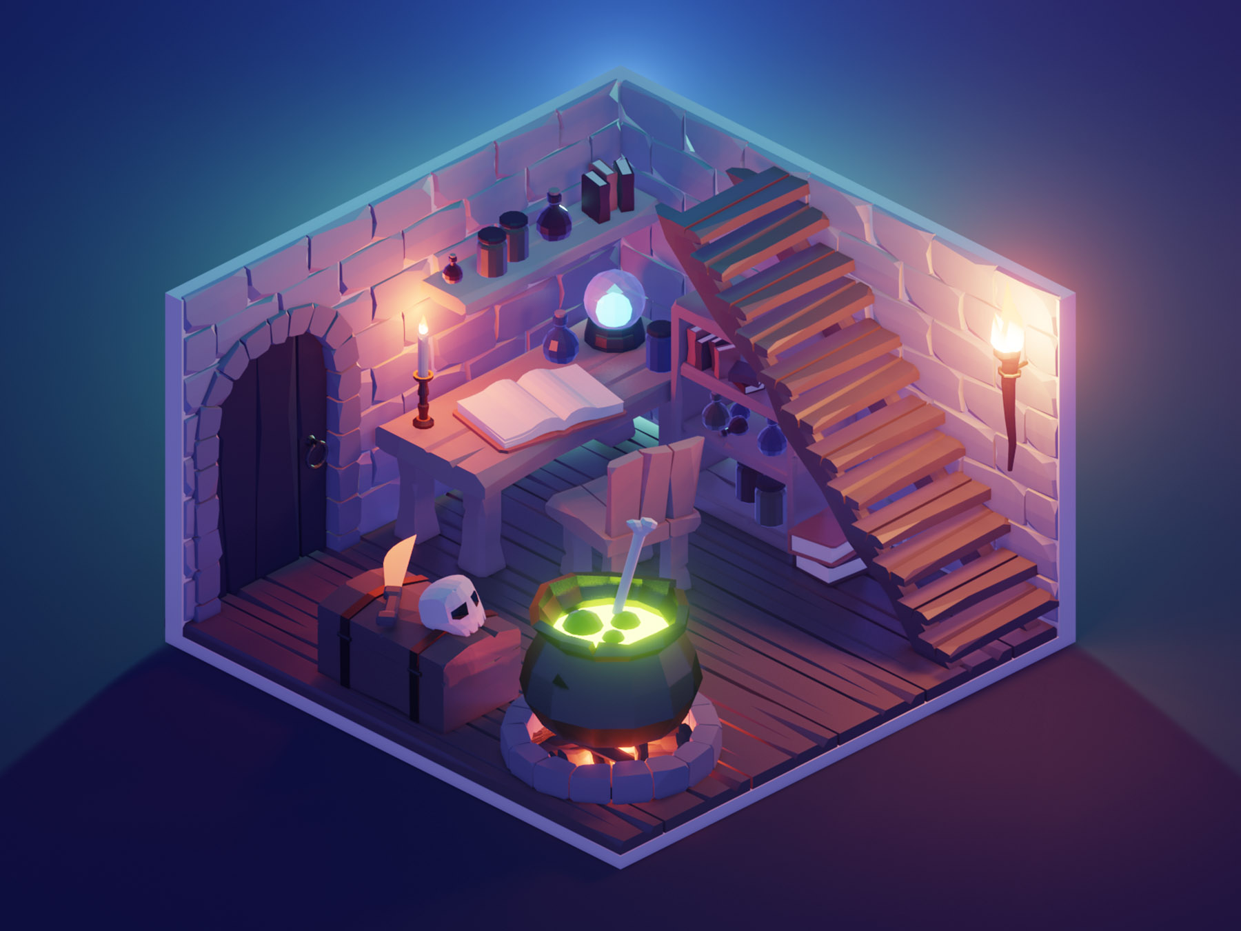 Witchs Hut spooky halloween witch room lowpolyart diorama low poly iso.jpg