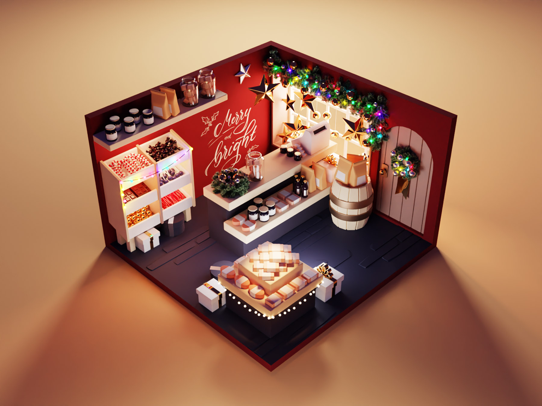 Xmas Gift Shop gift shop christmas xmas diorama isometric render blend.jpg